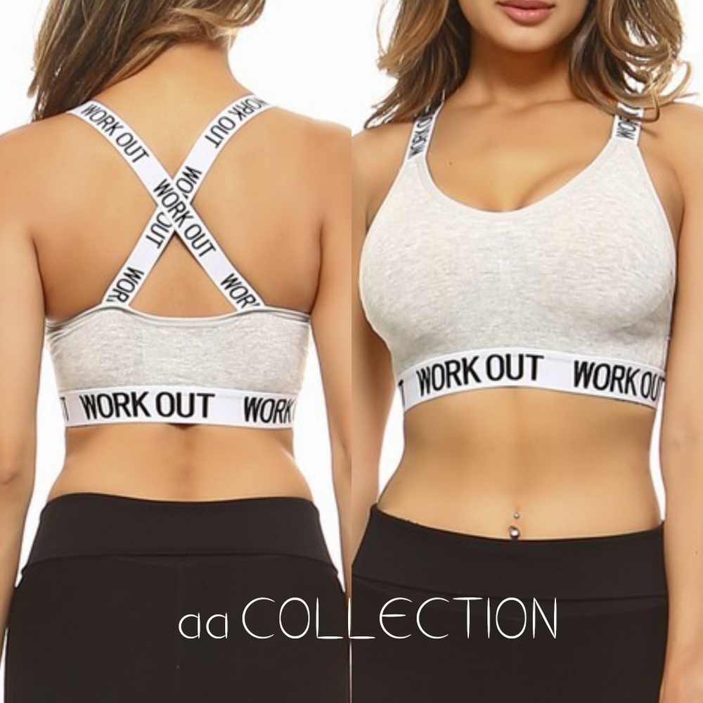 Logo brand sport padded bra criss cross back - Picture 4 of 7